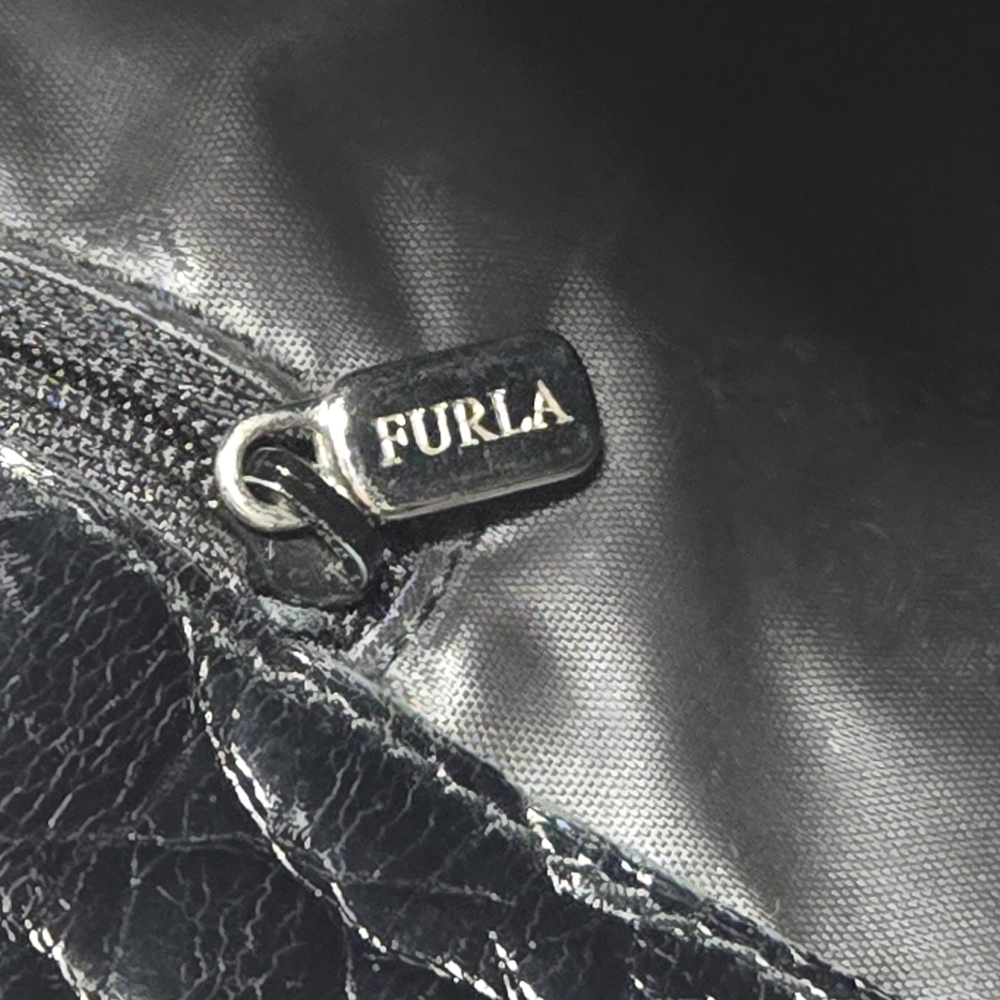 Furla Vintage Glossy Black Croc-Embossed Turn-lock Tote Bag-EUC - Picture 13 of 13
